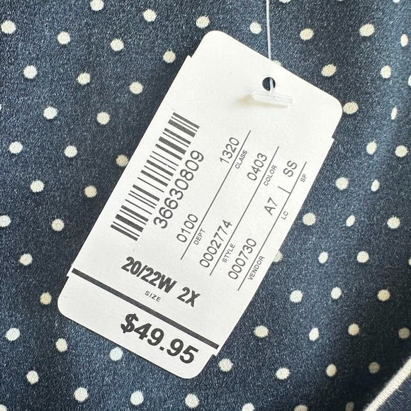 Cj Banks Womens Top Navy White Stripes Polka Dots XL Short Sleeves Plus Size 2X - Picture 7 of 10